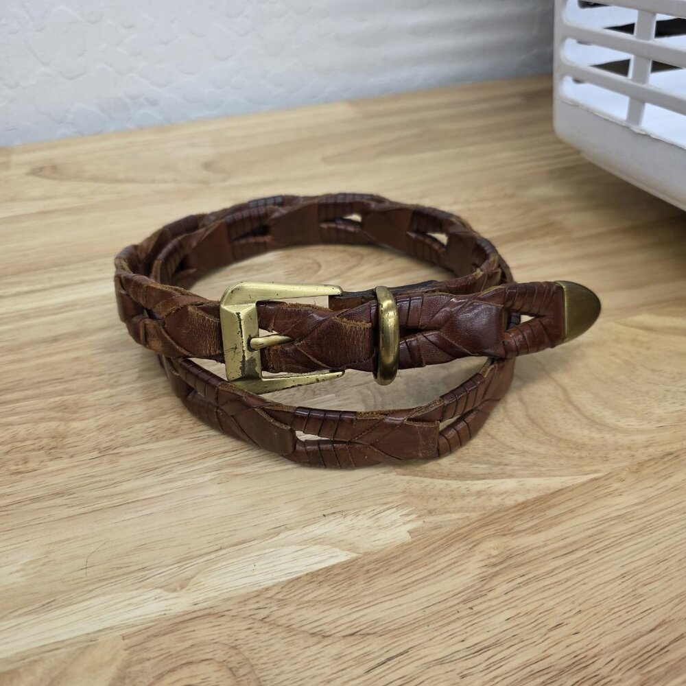Cale Spanish Brown Leather Braided Boho Western Belt Sz 36 Statement Belt - Picture 9 of 9